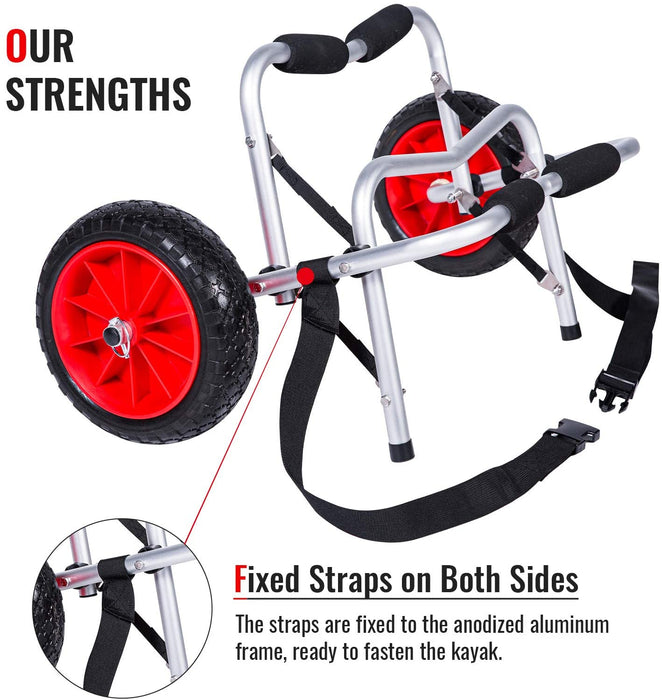 AA Products Kayak Canoe Carrier Cart Dolly Trailer Tote Solid Wheel Tires Hold up to 150 lb, Comes with Secure Buckle Straps(AKC-01) - AA Products Inc
