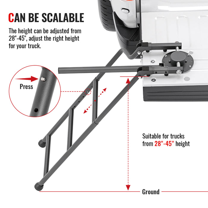 AA Product Tailgate Ladder Foldable Pickup Truck Tailgate Ladder Accessories with Handrail for Truck Easy Install Durable Steel Omni-Directional Ladder Rack Capacity 300 lbs(PTL-04) - AA Products Inc