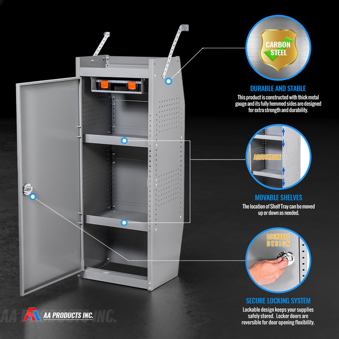 CAB-4618 Steel Van Storage Cabinet 46" Locking Tool Cabinet with Shelves, Lockable Cabinet Grey Welded Cabinet Fits for Full-Size Cargo Vans or Trucks, 46"H × 18"W × 13"D - AA Products Inc