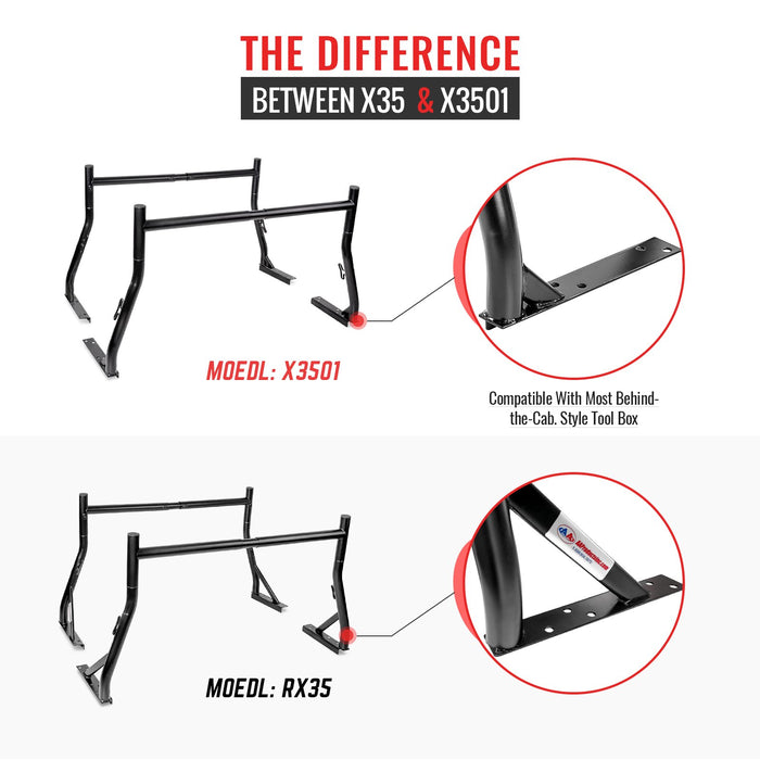 AA-Racks Universal 800Ibs Pick-Up Truck Ladder Rack Adjustable Steel 2 Bar Set Lumber Utility Carrier Rack (X3501) - AA Products Inc