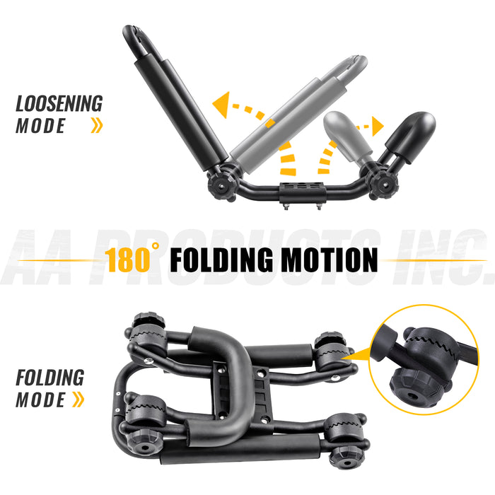 AA Racks Steel Double Folding Kayak Carrier Canoe J-Bar Roof Top Mount Racks for Car SUV Truck with Tie Down Straps (KX-200) - AA Products Inc