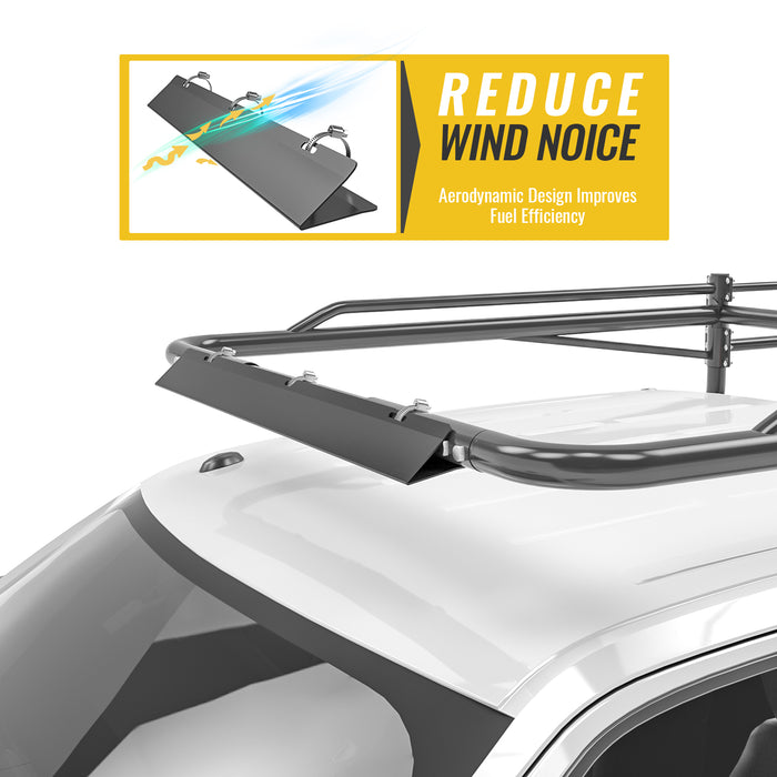 AA-Racks Model X39 Short Bed Truck Ladder Rack Side Bar with Long Cab Ext, Aerodynamic Design with Front Wind Deflector Reduce Wind Noise(X39-LC-WD) - AA Products Inc