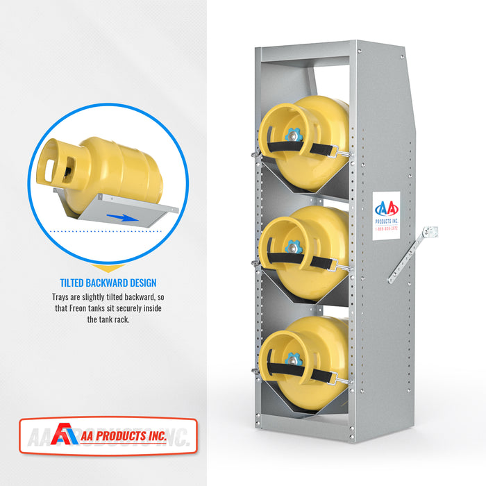 TR-3-46 Refrigerant Tank Rack Steel Freon Tank Holder Rack Shelving Storage with Top Shelf for Cargo Van, 46"H x 14.7"W x 13"D - AA Products Inc