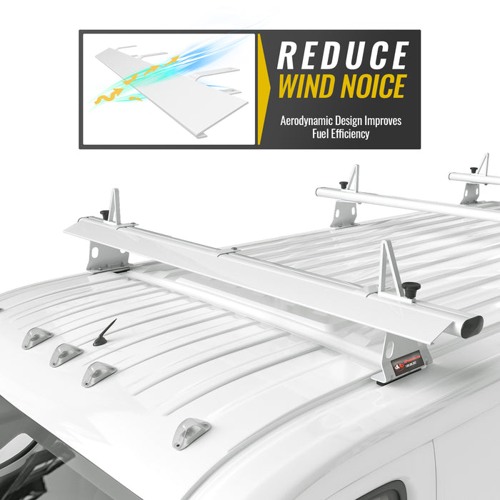 AA Racks Model AX302 Aluminum 3 Bar 72'' Van Ladder Roof Rack System, Aerodynamic Design with Front Wind Deflector Reduce Wind Noise(AX302-72(3)-WD-PR/TR) - AA Products Inc