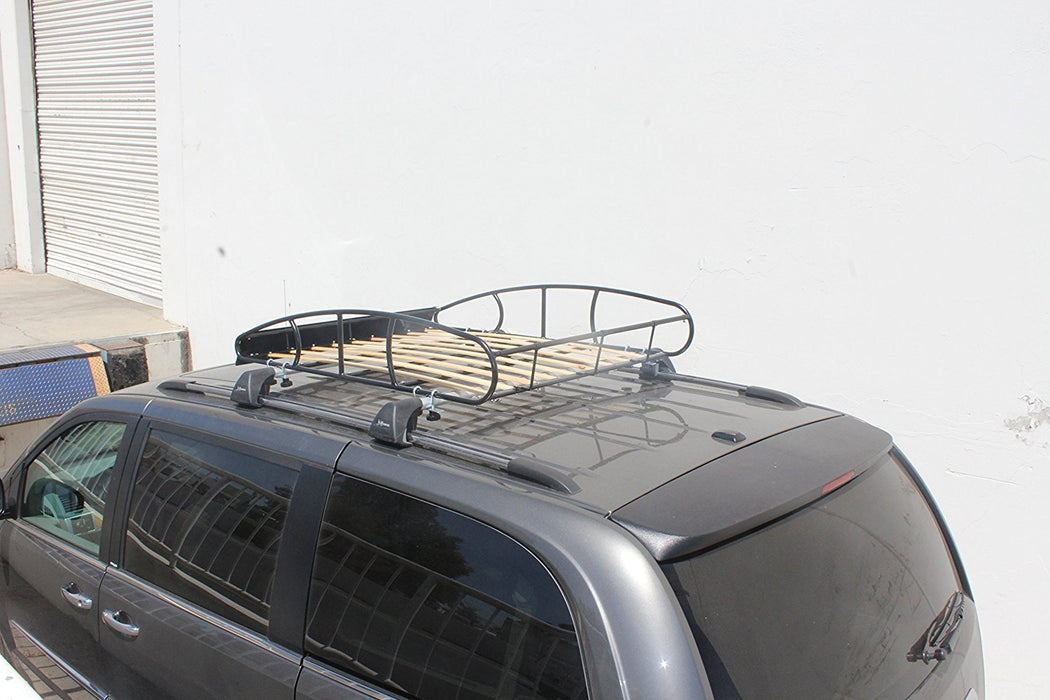 Matte Black Paint Polishing - Universal Roof Rack Cargo Car Top Luggage Holder Carrier Vintage Wood Slat (X11-TW-BLK) - AA Products Inc