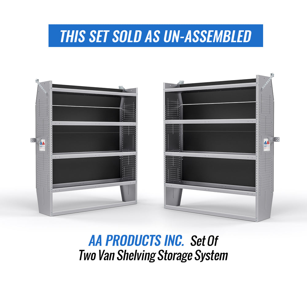 SH-6005(2) Steel Mid/ High Roof Van Shelving Storage System Fits Transit,NV,Promaster and Sprinter,Set of 2 Van Shelving Units, 52''W x 60''H x 13''D - AA Products Inc