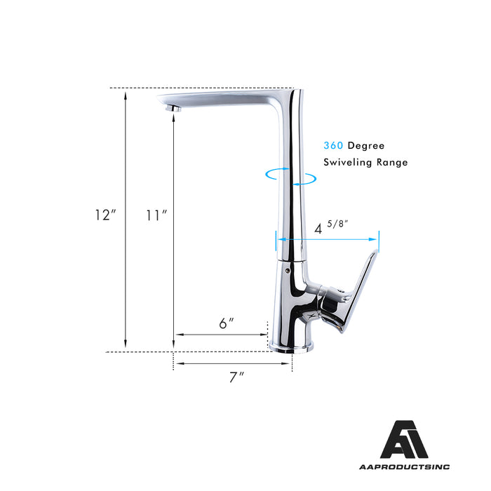 AA Products 90 Degree Single Handle 1 Hole Kitchen Sink Faucets Spout Mixer Tap Water Kitchen Faucet Brass, Chrome Finish (KM) - AA Products Inc