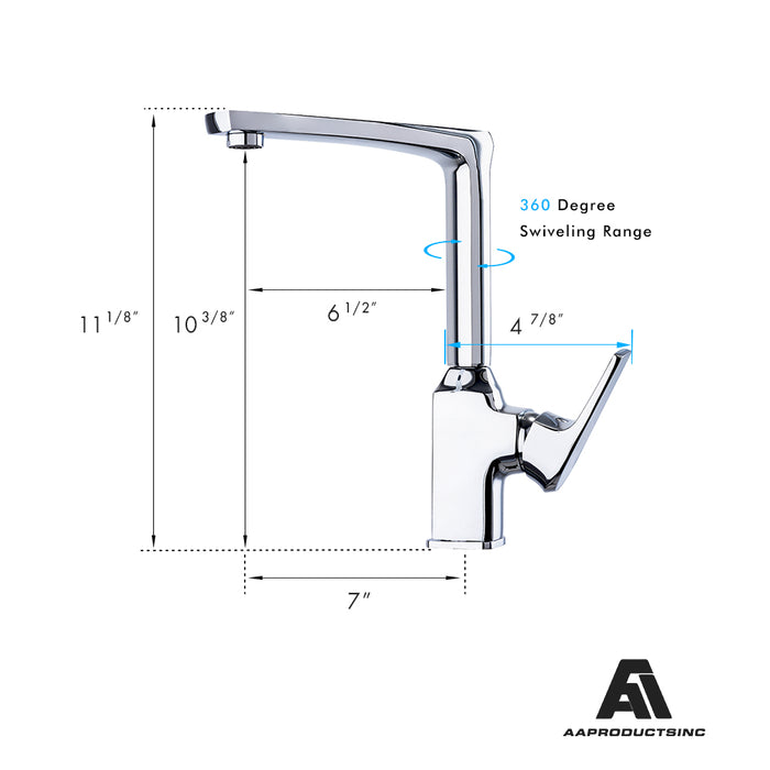 AA Products 90 Degree Single Handle 1 Hole Kitchen Sink Faucets Spout Mixer Tap Water Kitchen Faucet Brass, Chrome Finish (KM) - AA Products Inc