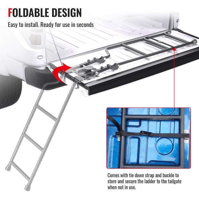 AA Product Tailgate Ladder Foldable Pickup Truck Tailgate Ladder Universal Accessories for Truck Easy Install Ladder Rack Capacity 300 lbs(PTL-01) - AA Products Inc