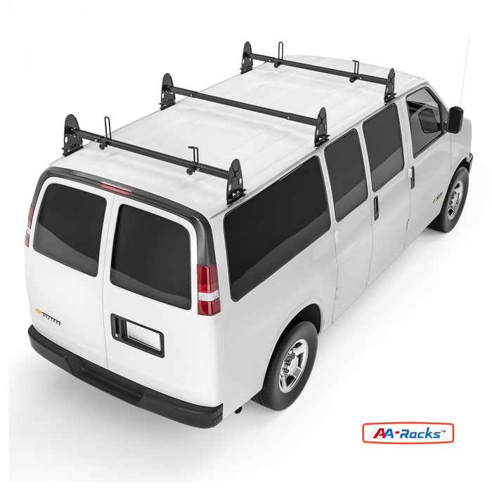 AA-Racks Universal Rain Gutter Van Ladder Roof Rack Adjustable Steel  Rooftop Cargo Carrier Rack- Black/White (X27)