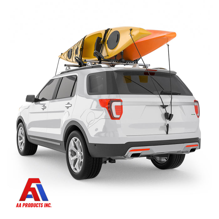 AA-Racks J-Bar Support de toit avec sangles d'arrimage à cliquet de 4,8 m,  support pliable pour canoë, SUP et kayaks sur SUV, voiture, camion