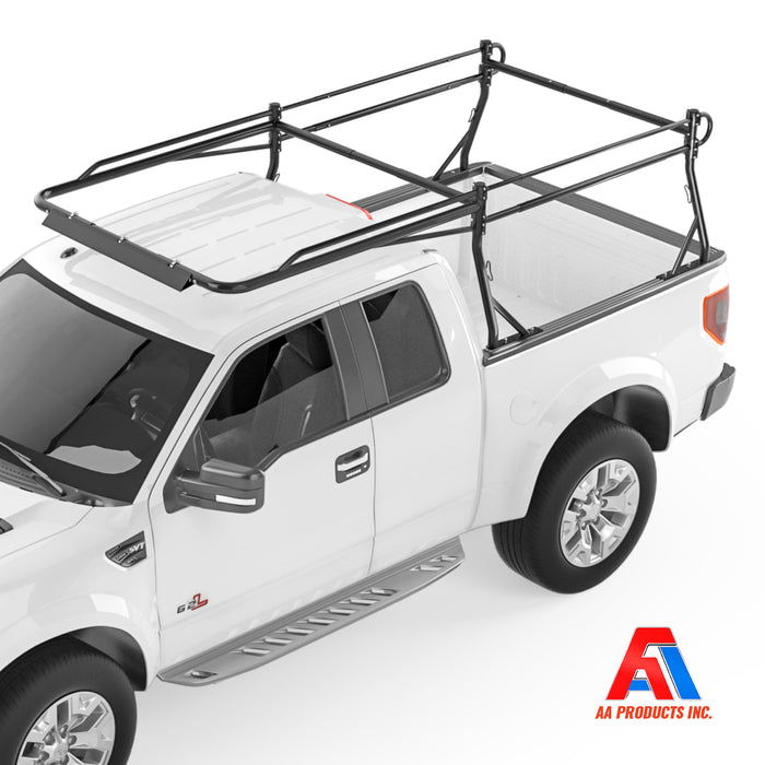 AA-Racks Model X39 Short Bed Truck Ladder Rack Side Bar with Long Cab Ext, Aerodynamic Design with Front Wind Deflector Reduce Wind Noise(X39-LC-WD) - AA Products Inc