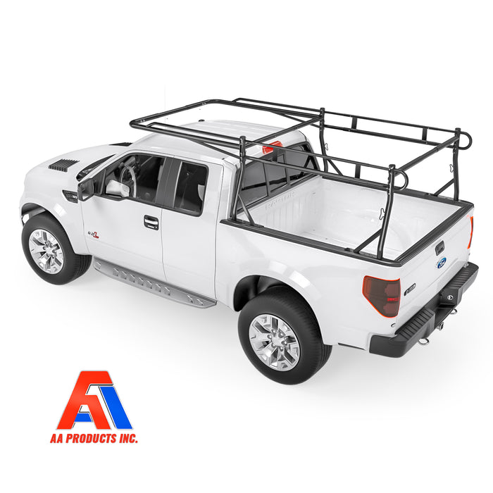 AA-Racks  Heavy Duty Pickup Truck Ladder Rack 1000Lbs with 55'' Long Cab Ext  Lumber Contractor - Black/ White (X39-LC) - AA Products Inc