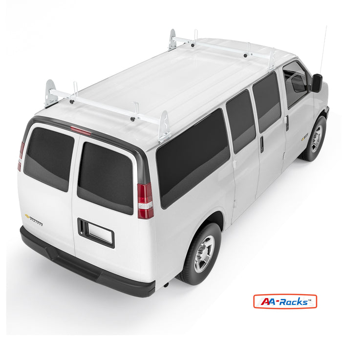 AA-Racks Universal Rain Gutter Van Ladder Roof Rack Adjustable Steel Rooftop Cargo Carrier Rack- Black/White (X27) - AA Products Inc