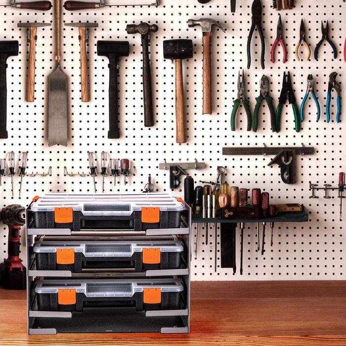 P-SH-Tote Shelf Kit for Van Shelving Storage, 3 Plastic Storage Box w/ 1 set Organizer Holder for Small Parts, Screws and Hardwares(P-SH-TSK) - AA Products Inc