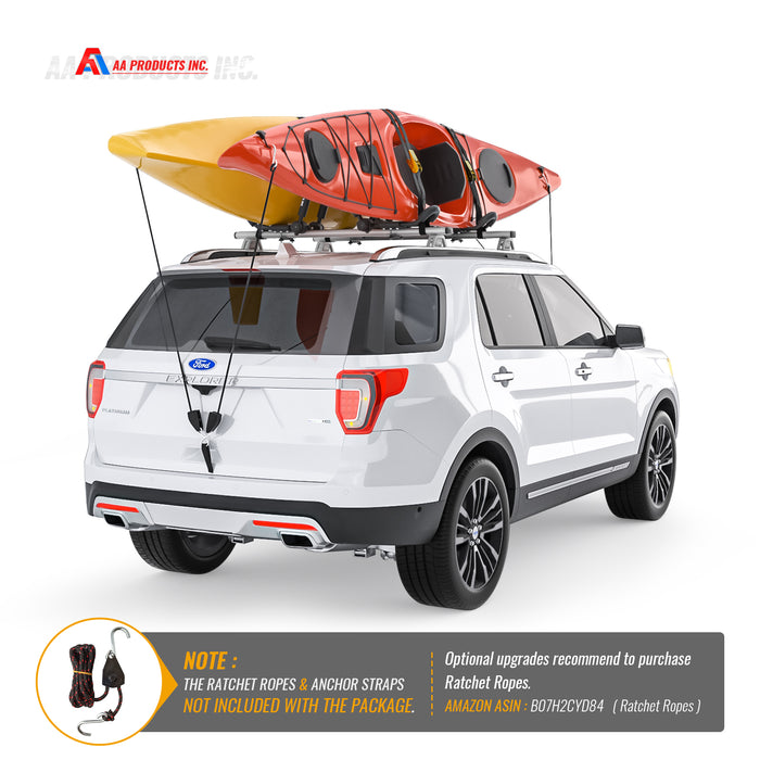 AA Products Universal Folding Kayak Roof Rack Canoe Boat Carrier Rack for Car SUV Truck Top Mount J Cross Bar with Tie Down Straps KX 100