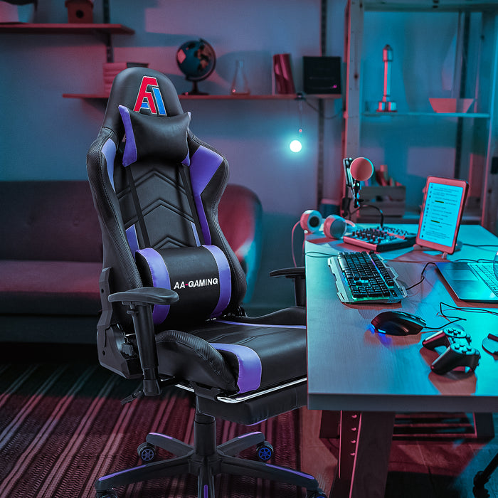 AA Products Gaming Chair High Back Ergonomic Computer Racing Chair Adjustable Gamer Chair with Footrest, Lumbar Support Swivel Chair – BlackPurple - AA Products Inc