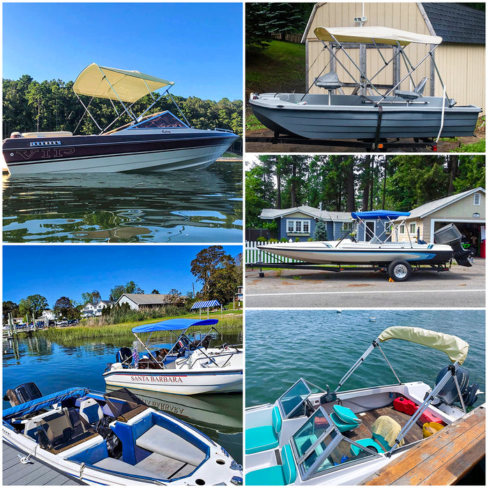 AA Products 3 Bow Bimini Top Cover Sun Shade Boat Canopy Waterproof Includes Storage Boot with Aluminum Frame, 46" Height with Rear Support Poles - AA Products Inc