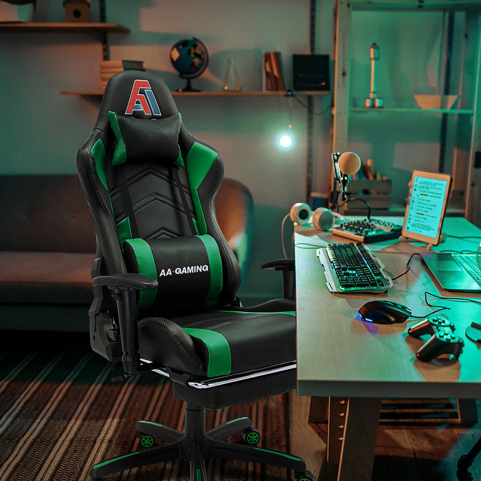 AA Products Gaming Chair High Back Ergonomic Computer Racing Chair Adjustable Gamer Chair with Footrest, Lumbar Support Swivel Chair – BlackGreen - AA Products Inc