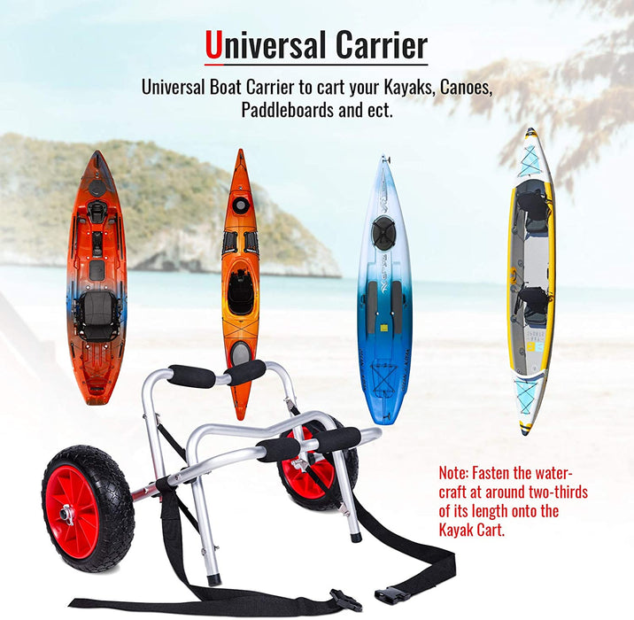 AA Products Kayak Canoe Carrier Cart Dolly Trailer Tote Solid Wheel Tires Hold up to 150 lb, Comes with Secure Buckle Straps(AKC-01) - AA Products Inc