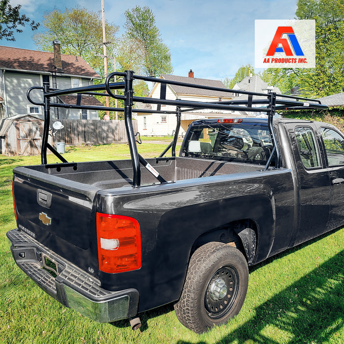 AA-Racks  Heavy Duty Pickup Truck Ladder Rack 1000Lbs with 55'' Long Cab Ext  Lumber Contractor - Black/ White (X39-LC) - AA Products Inc