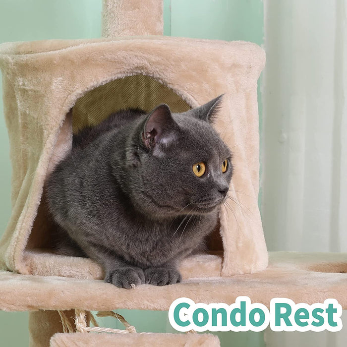 57” Cat Tree Tower for Indoor Cats Stand House Furniture, Multi-Fun Kittens Activity Cat Condo with Hammock Cat Scratcher Plush Perch - AA Products Inc