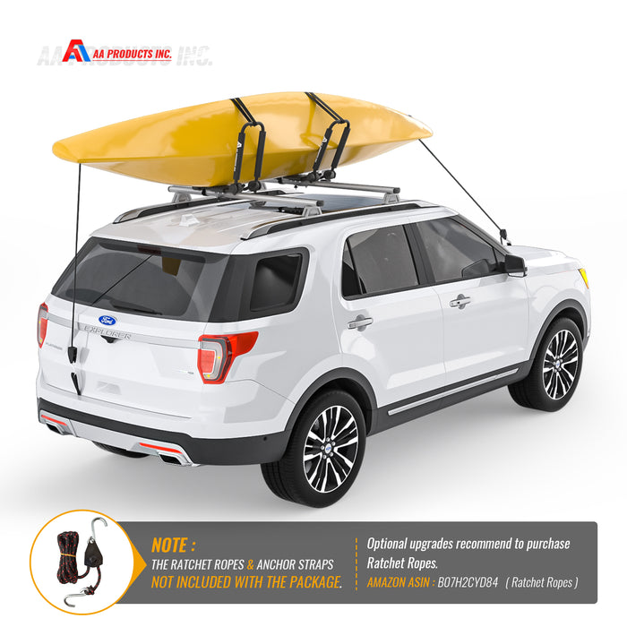 AA Racks Steel Double Folding Kayak Carrier Canoe J-Bar Roof Top Mount Racks for Car SUV Truck with Tie Down Straps (KX-200)