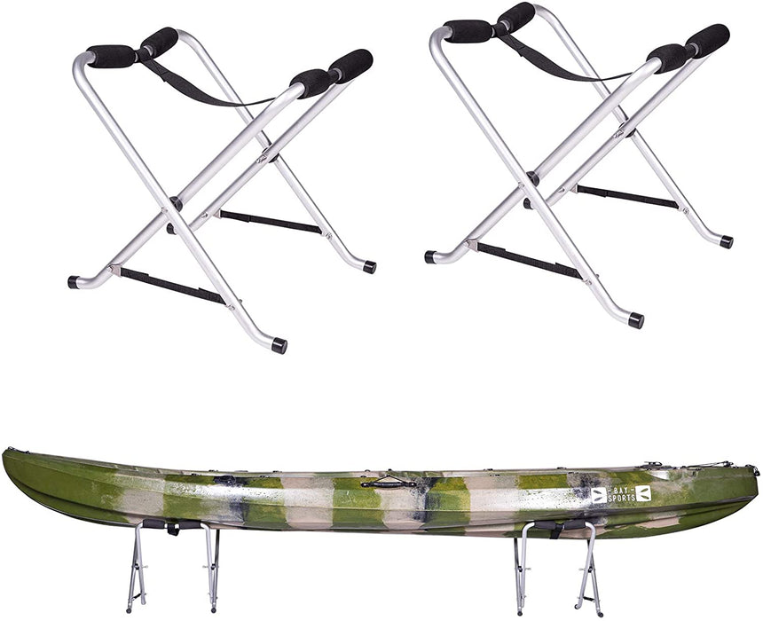 1 Pair Aluminum Folding Kayak Storage Rack Portable Boat Canoe SUP Paddles Freestanding Indoor Outdoor Kayak Stands, 130 lb Capacity - AA Products Inc