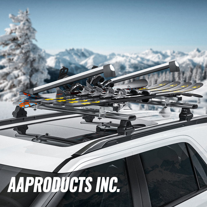 AA Products 33'' Aluminum Universal Ski Roof Rack Fits 6 Pairs Skis or 4 Snowboards, Ski Roof Carrier Fit Most Vehicles Equipped Cross Bars - AA Products Inc