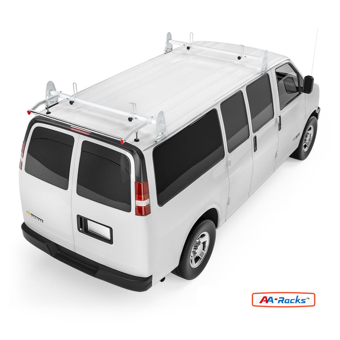 AA-Racks Universal Van Ladder Roof Racks Adjustable Steel Rack with Rear Cargo Roller - (RX27) - AA Products Inc