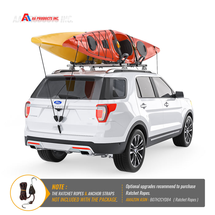 AA Racks Steel Double Folding Kayak Carrier Canoe J-Bar Roof Top Mount Racks  for Car SUV Truck with Tie Down Straps (KX-200)