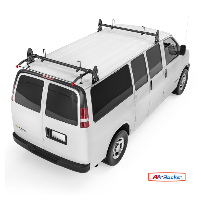 AA-Racks Universal Van Ladder Roof Racks Adjustable Steel Rack with Rear Cargo Roller - (RX27) - AA Products Inc