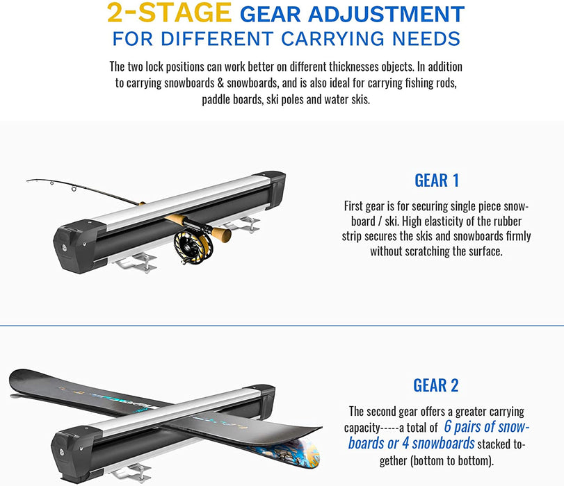 AA Products Aluminum Universal Car Ski Roof Racks, 2 Pcs Ski Snowboard Racks Carriers Fits Most Vechicles Equipped Cross Bars(SR02-A330) - AA Products Inc