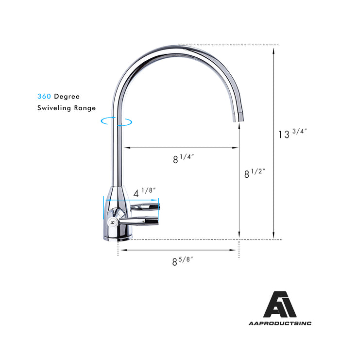 AA Products High-arch Solid Brass Kitchen Sink Faucet 360 Degree Swivel Spout Mixer Tap Chrome Finish - AA Products Inc