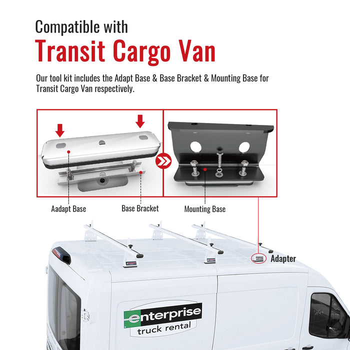 AA Racks Model AX302 Aluminum Van Ladder Roof Rack System Fits for 2013-On RAM ProMaster/ 2015-On Transit - 3 Bar 72'(AX302-72(3)-WHT-PR/TR) - AA Products Inc