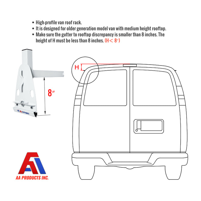 AA-Racks Universal Van Roof ladder Rack Adjustable Gutter Mount Rooftop Rack -White (X217) - AA Products Inc