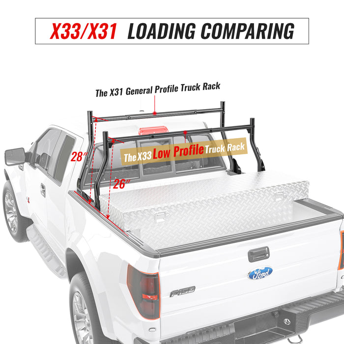 Model X33 800Ibs Low-Profile Steel Utility Pick-Up Truck Ladder Rack Two-bar Set(X33-BLK) - AA Products Inc