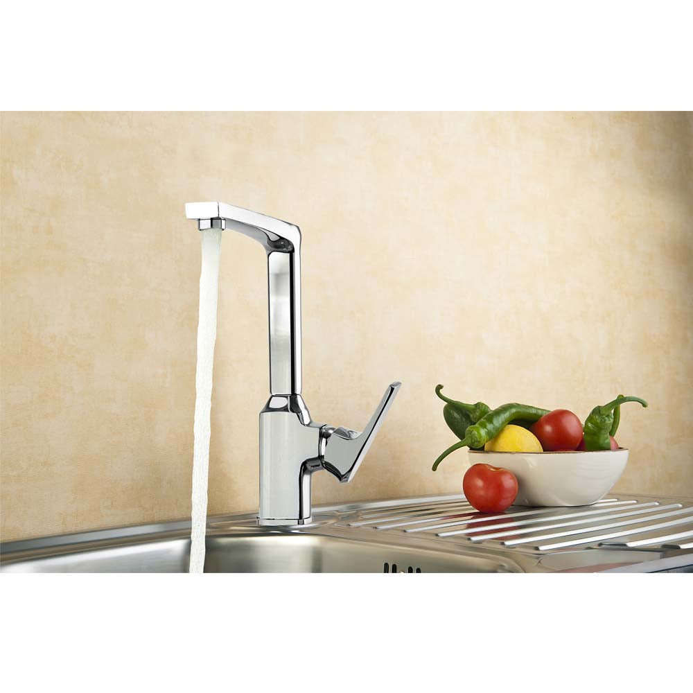AA Products 90 Degree Single Handle 1 Hole Kitchen Sink Faucets Spout Mixer Tap Water Kitchen Faucet Brass, Chrome Finish (KM) - AA Products Inc